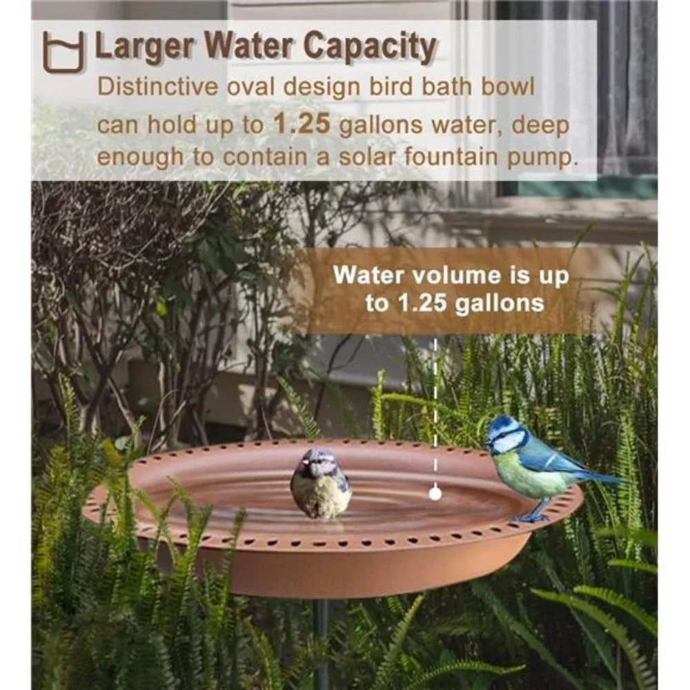 Upgraded 5-Prong Base Bird Bath with Metal Stake, Detachable Decoration Bowl Spa